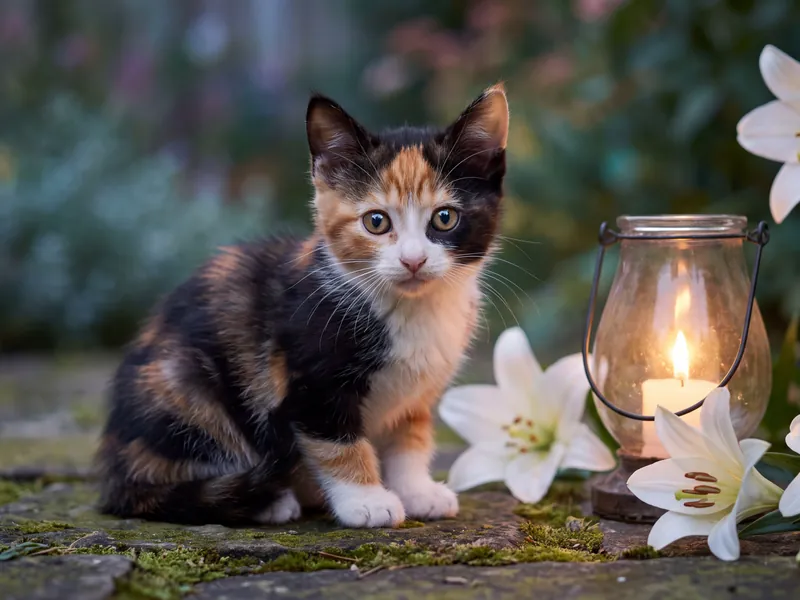 Calico Candle in the Lilies