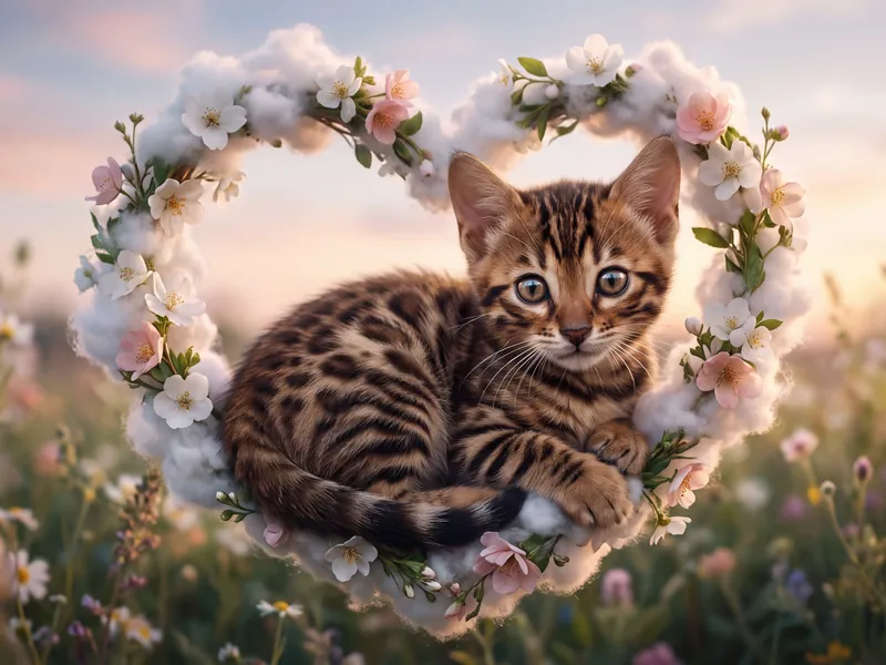 Wildflower Heart Wreath Bengal Kitten Meadow Tribute