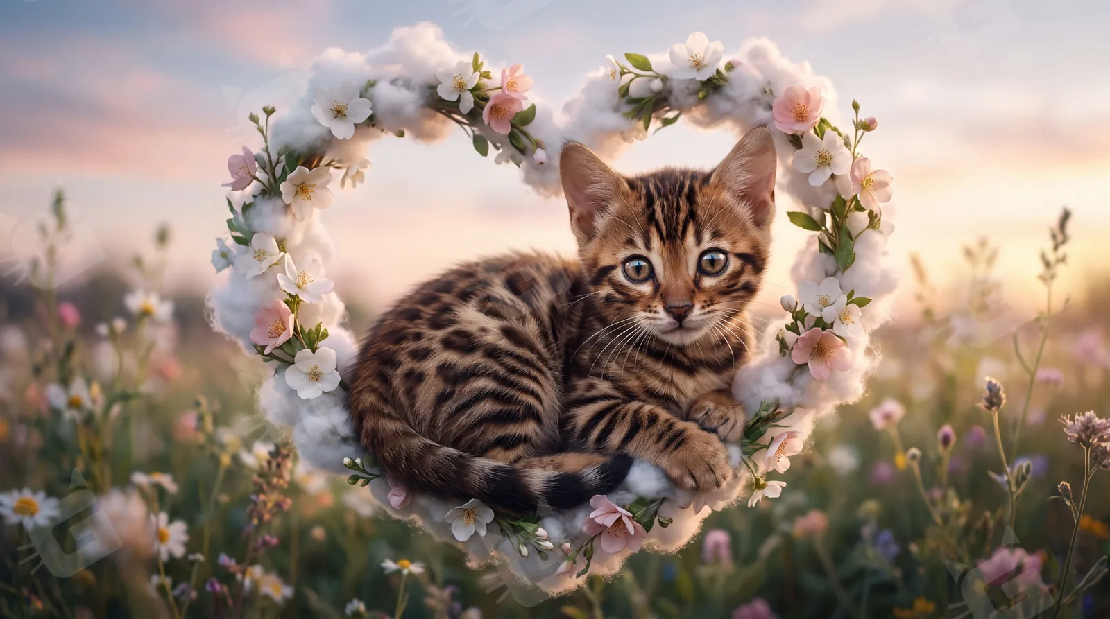 Wildflower Heart Wreath Bengal Kitten Meadow Tribute