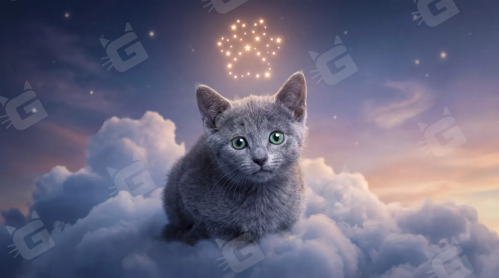 Written in the Stars, Russian Blue Kitten Paw Print Constellation