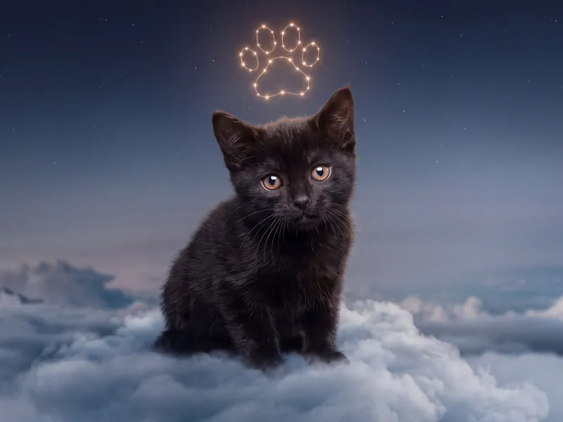 Midnight Vigil Black Bombay Kitten Starlit Paw Print