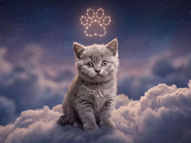 Silver Skies Gray Kitten Rainbow Bridge Paw Constellation