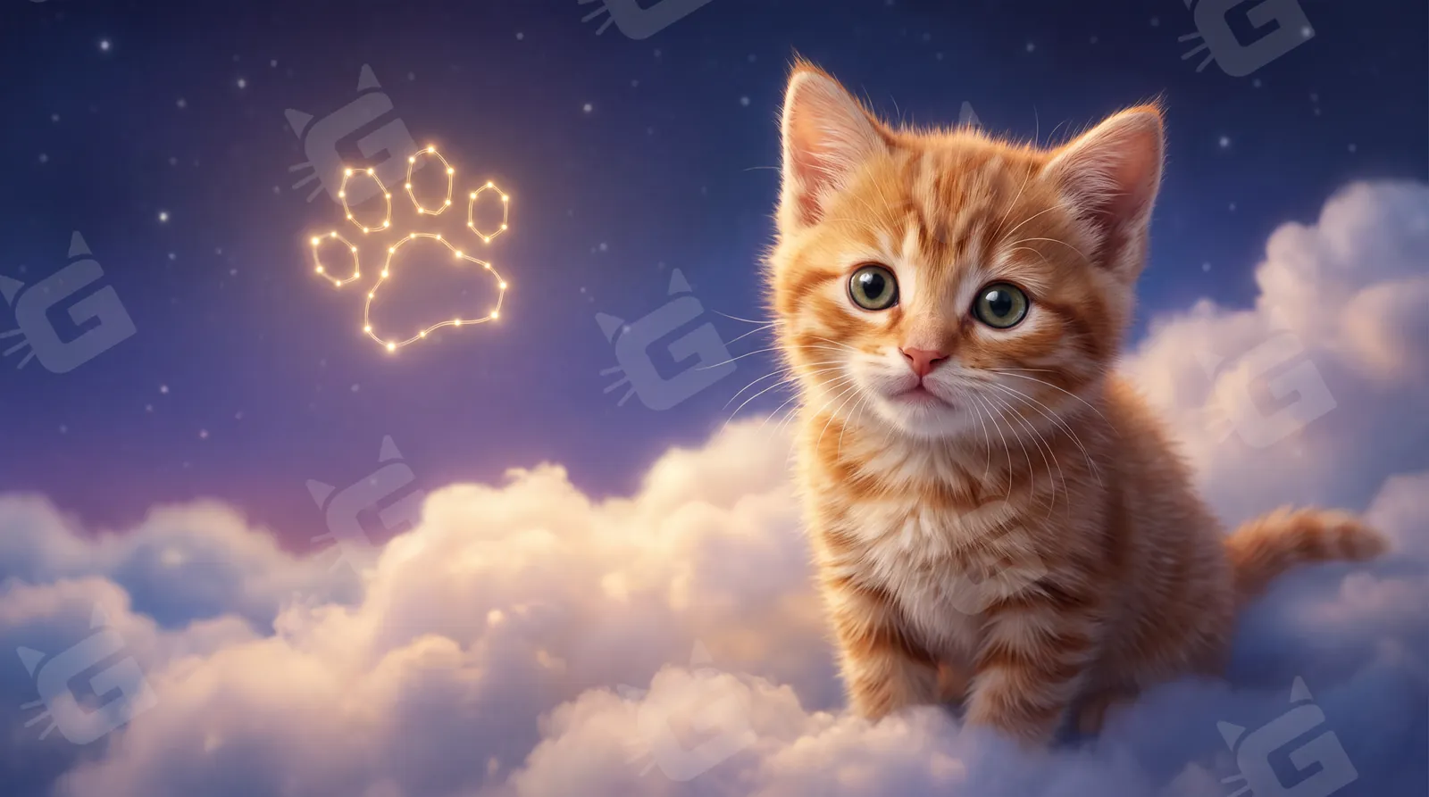 Ginger Stardust Kitten Beneath the Paw Print Sky