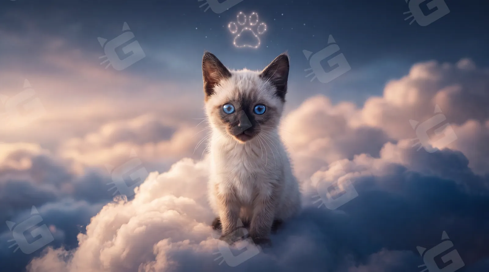 Blue-Eyed Angel Siamese Kitten Celestial Paw Print