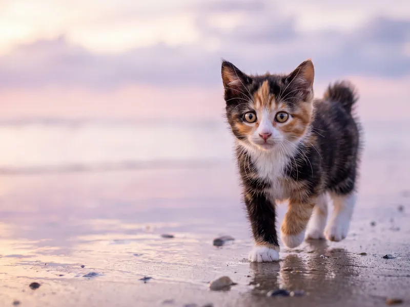 Calico Kitten Tidepool Sunset Stroll